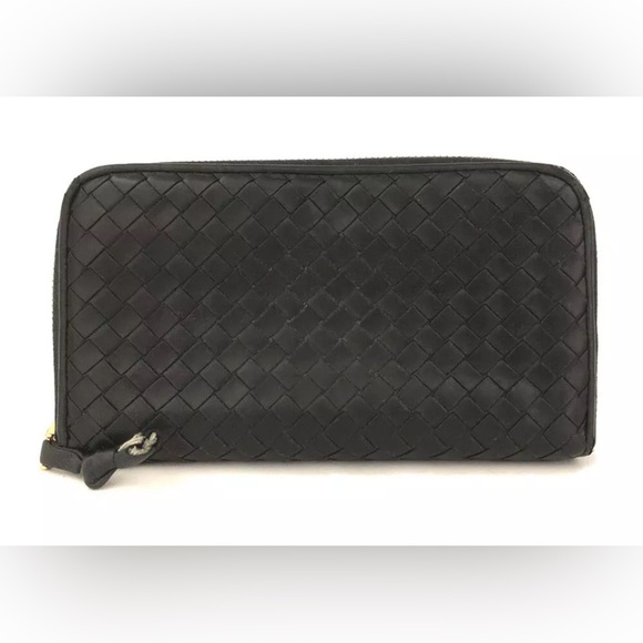 Bottega Veneta Handbags - Bottega Veneta Intrecciato Lambskin Zip Around Long Wallet Black/2AG1757